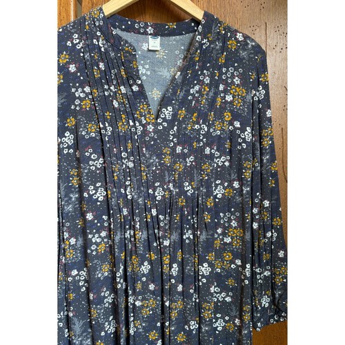 Old Navy Shirt Dress Womens M Floral Pintuck Flowy Drape Long Sleeve Gray Blue - Picture 5 of 11