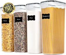 Airtight Food Storage Containers 4 PCS 2.8L Pasta Pantry Canisters BPA Free Blac