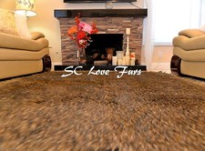 Grizzly Rectangle Bear Rug Faux Fur Area Rug Brown Black Tip Bearskins