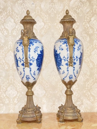 Pair of Large Vases Antique Porcelane with Painting Bronze/Brass - 第 3/10 張圖片