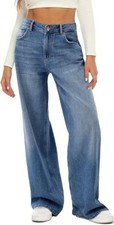 HDLTE Loose Boyfriend Jeans Women's S Blue High Waist Baggy Denim Pants Wide Leg