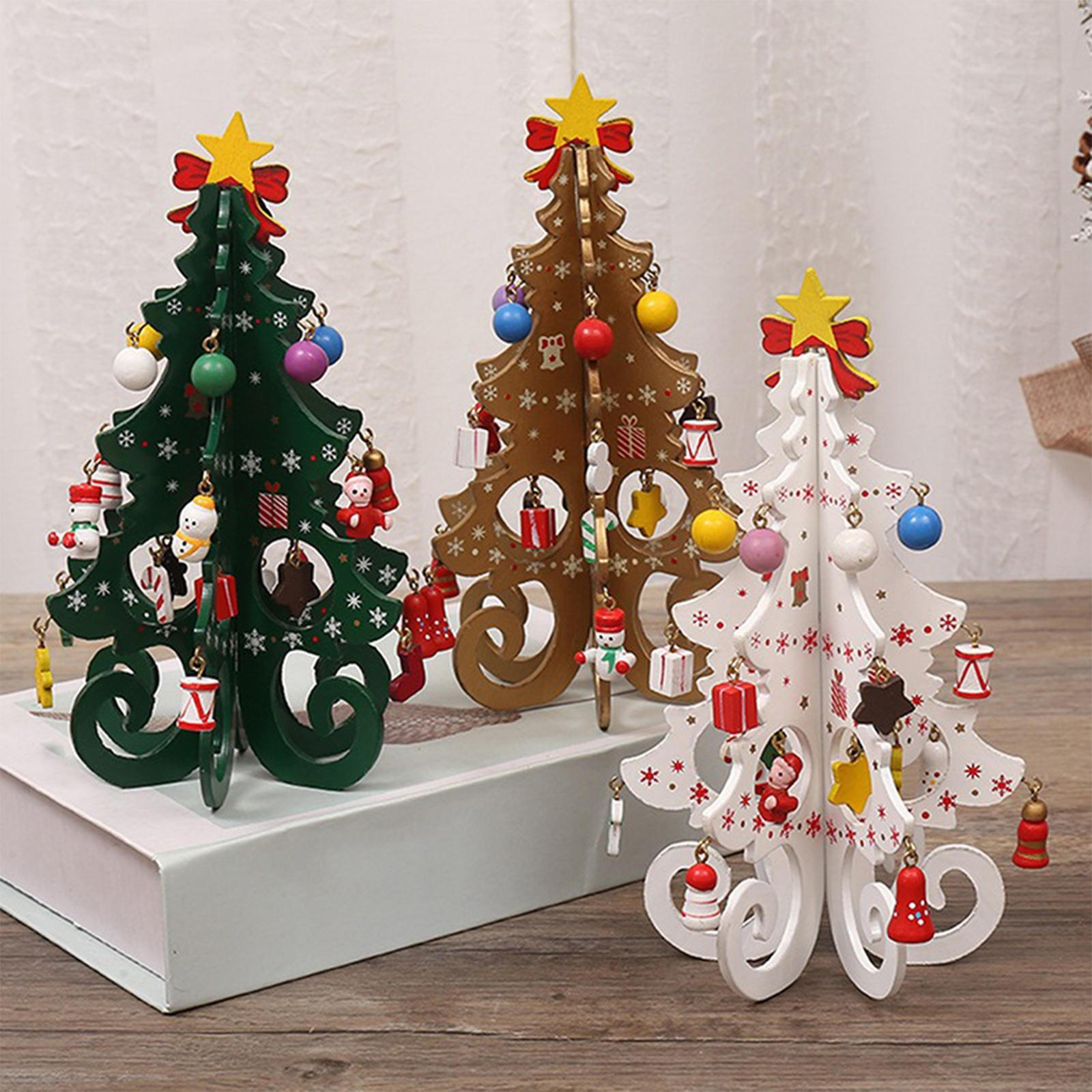 7'' Wooden Christmas Tree Ornaments Table Top Decor Xmas Festive Decoration