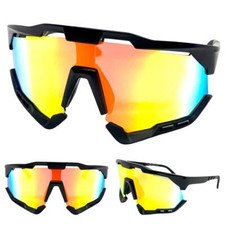 Oversized RETRO SPORTS WRAP AROUND Shield Cycling SUN GLASSES Large Black Frame