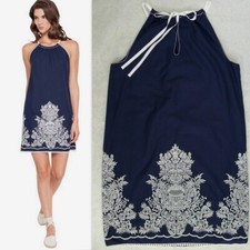 NWT MAX EDITION Free Spirit Embroidered Cotton Tie Neck Shift Dress SMALL