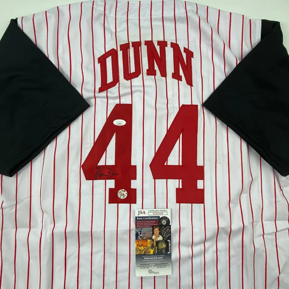 Autographed/Signed Adam Dunn Cincinnati Pinstripe Baseball Jersey JSA COA Auto - Image 2 of 4