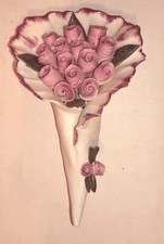 Vintage Capodimonte Porcelain Flower Bouquet Pink Roses Italy