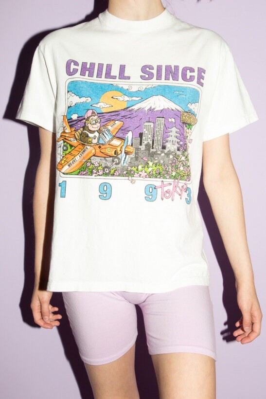 brandy melville white crewneck Marina chill since 1993 Tokyo top