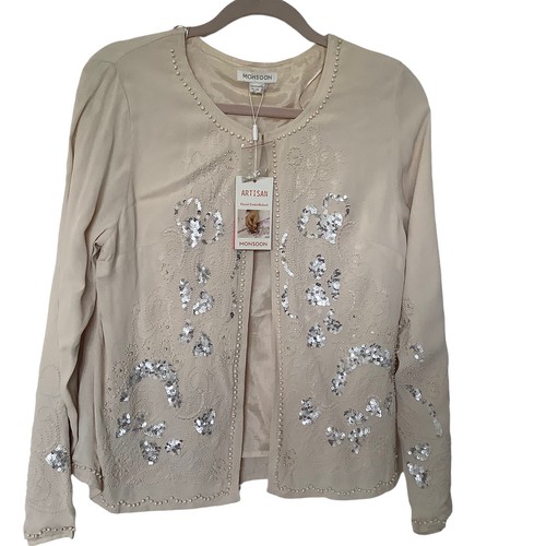 cream crepe embellished jacket top 