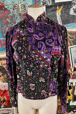 VTG 70s Quilted Paisley Print Roxie Peplum Collared Shacket Shirt Jacket Rayon