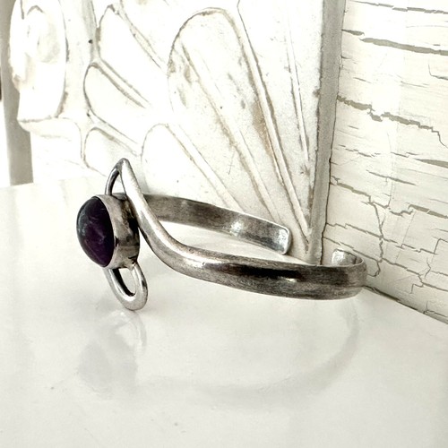 Artisan Sterling Silver 925 Mid Century Wave Amethyst Stack Layer Cuff Bracelet - Picture 7 of 15