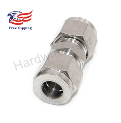 304SS Compression Tube Fitting Union with Double Ferrules 3/8'' OD x 3/8'' OD 1PC