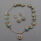 15.5" Blue Murano Glass Choker Necklace Dangle Earrings Set