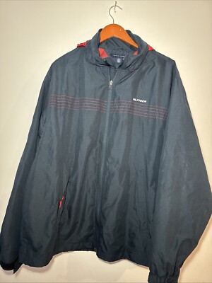 Tommy Hilfiger Vintage Mens Jacket Spellout Full Zip Hidden Hood 2009 - Size XL/