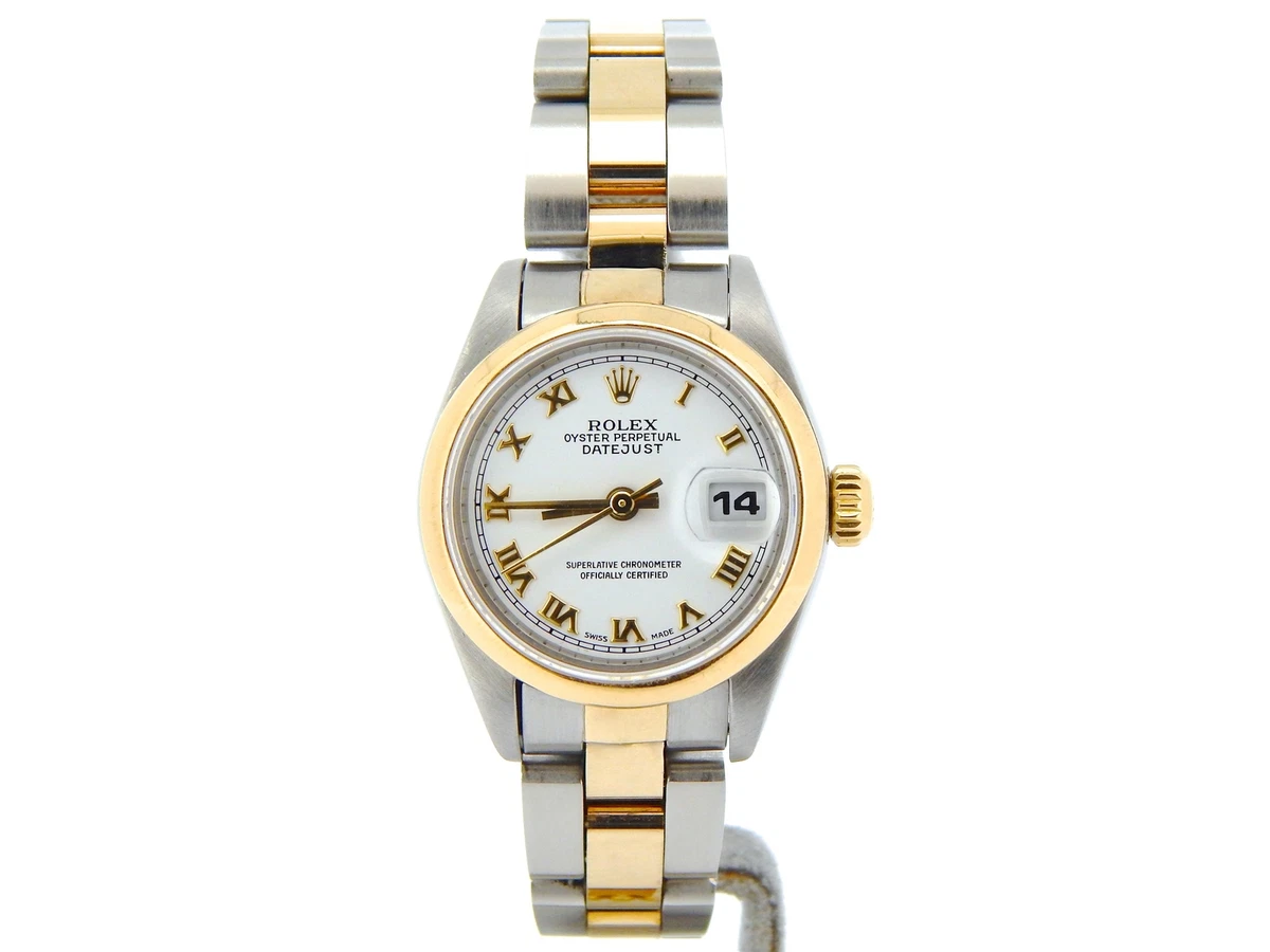 Rolex Datejust Lady Two Tone Yellow Gold Steel Watch White Roman