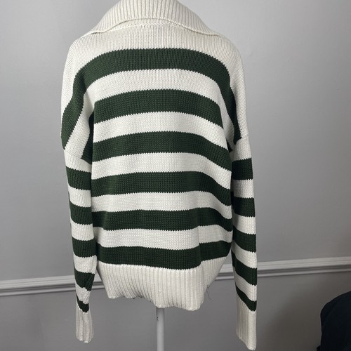 Ann Taylor Weekend Green and Cream Striped V-Neck Sweater Size XL - Picture 7 of 12