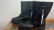 BNWT Marks & Spencer black leather biker buckle flatform boots - 5