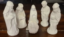 Vintage Christmas Nativity Set All White Ceramic Bisque 6 Piece