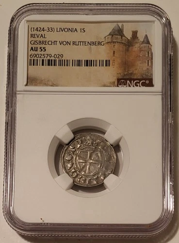 Livonia Estonia Reval Gisbrecht Von Ruttenberg 1424-33 Silver Schilling AU58 NGC