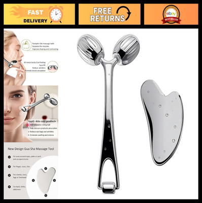 Gua Sha Facial Tools & Face Roller Set - Stainless Steel Massage Tool for Skinca