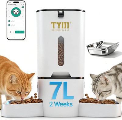 Dual Automatic Cat Feeder for 2 Cats, 7L Wifi Cat Food Dispenser with Smart App