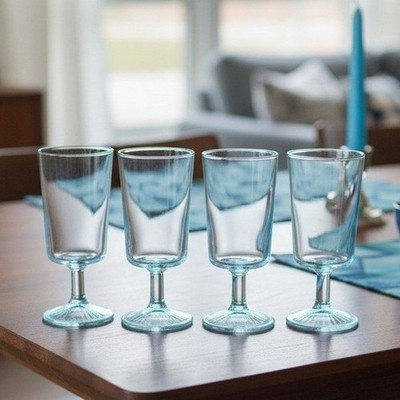 Libbey Duz Light Ice Blue Wine Glasses, Set of 4, Vintage Stemware, Goblets