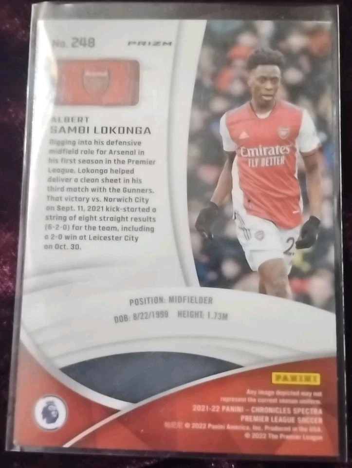 2021-22 Spectra Soccer Albert Sambi Lokonga PURPLE MOJO PRIZM SP Rookie Card 248 - Image 2 of 2
