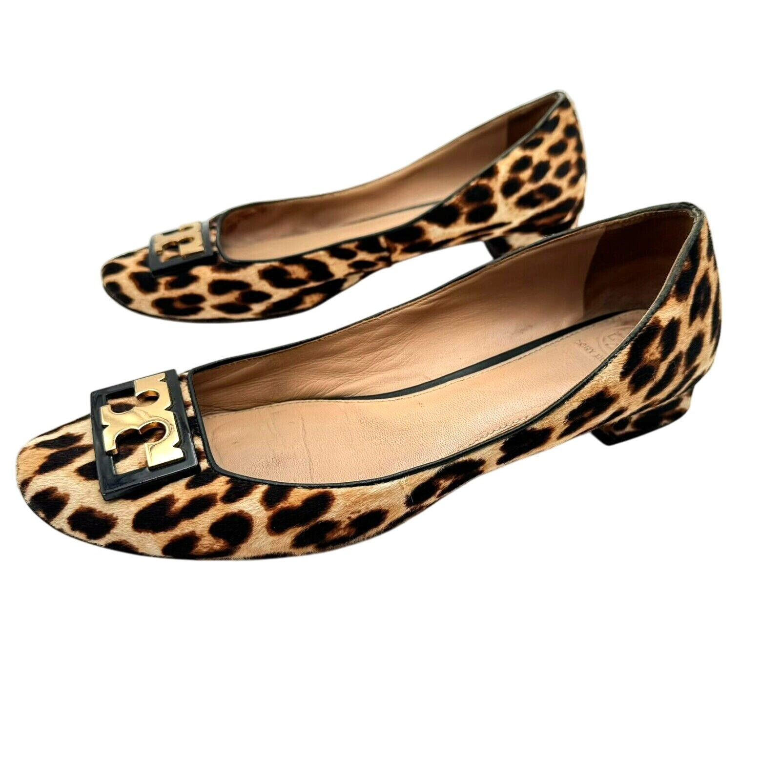 TORY BURCH Women's 10.5 Brown Haircalf Leather Gigi Leopard Print Ballet Flats