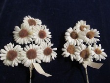 Vtg Millinery Flower 1 1/2" White Daisy w/ Buff Tan pom center 2 Bunch Lot KR18b