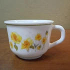 Vintage French Milk Glass Tea Cup Floral Daffodils Yellow Green Arcopal France