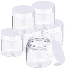 6 Pack Plastic Jars Containers with Lids Wide-mouth Refillable 3 oz White