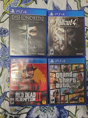Lot Of 4 Ps4 Games Red Dead Redemption 2, GTA V, Fallout 4, Dishonored 2 Clean