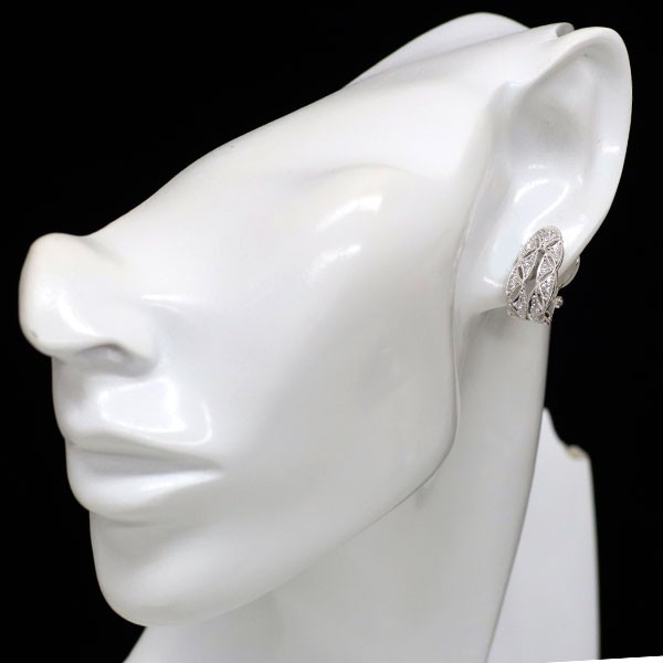 PT900/k18wg diamond earring 0.28ct antique LACE - Auth free