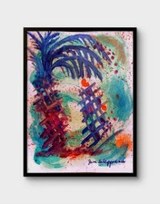 Expressionism Palm Trees Original Signed 9x12 Painting Paper Home Decor Art