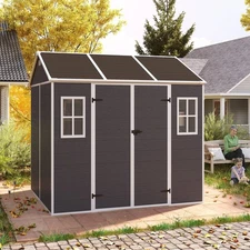 8x7ft Outdoor Resin Storage Shed - Dual Door, Windows, Floor - Dark Gray