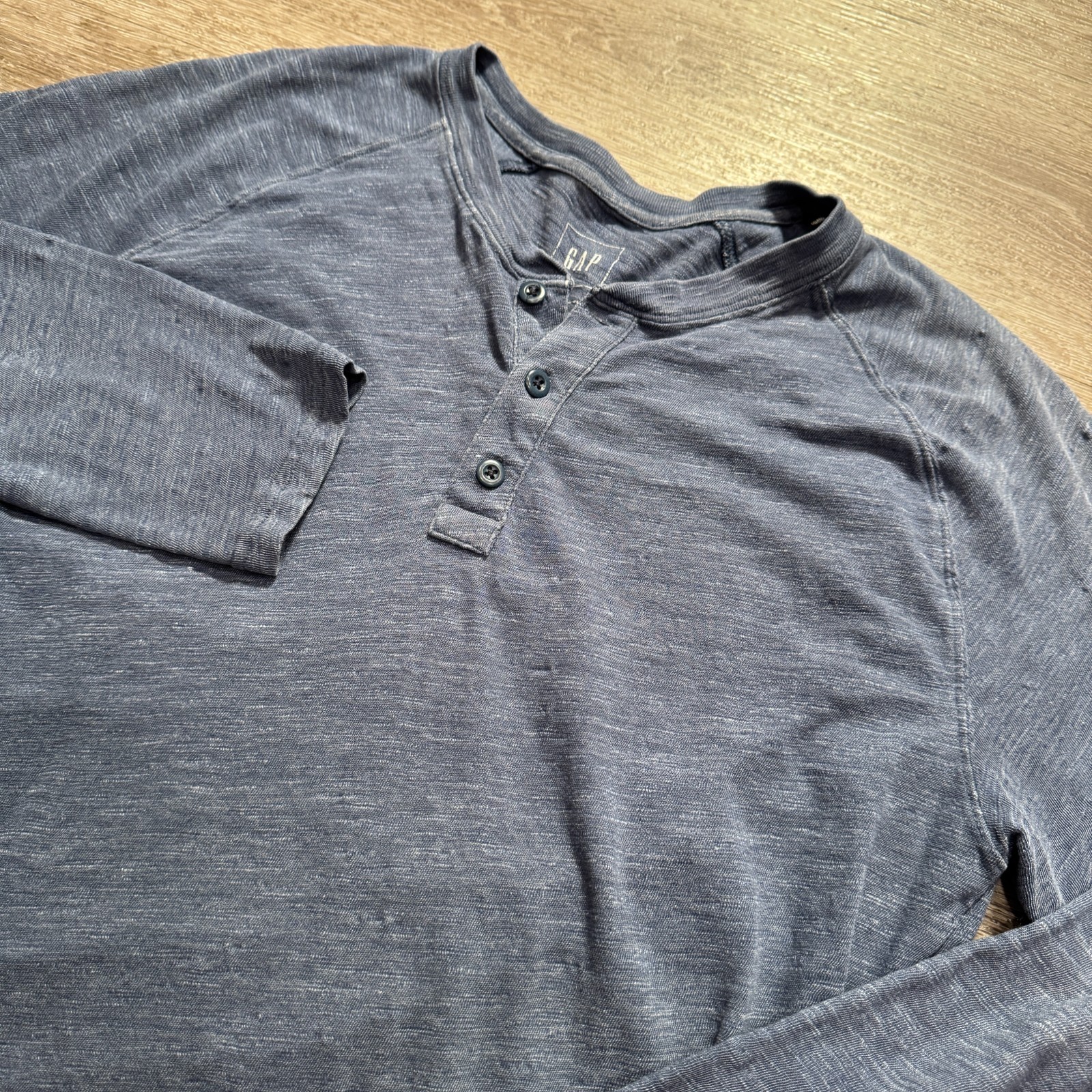 Vintage Gap Shirt Mens Large Blue Cotton Long Sleeve Henley Casual Adult Casual