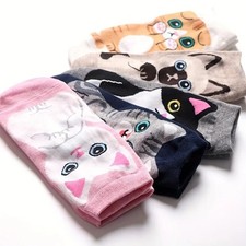 5 Pairs Cat Print Ankle Socks Cute Soft Comfortable Casual Fashion