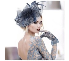 Navy Blue Feather Mesh Fascinator Hat Hair Clip Head Band Wedding Tea Party