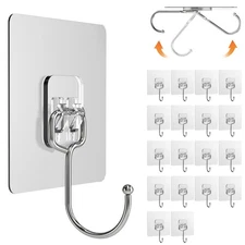 20 Pack Large Clear Adhesive Hooks Heavy Duty Wall Hooks 22 lb Max