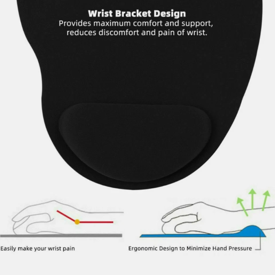 Black Anti-Slip Mouse Pad Mat with Foam Wrist Rest Support for PC Laptop Gaming - Image 4 of 4