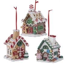 New Set Of 3 Different Lighted LED Gingerbread House Ornaments D1477