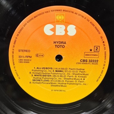 Toto – Hydra LP Record 1979 CBS Rock Pop 33⅓ RPM Holland Stereo