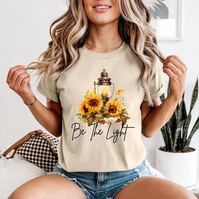 Be The Light Damen T-Shirt Sonnenblume Inspirierend Geschenk für Sie