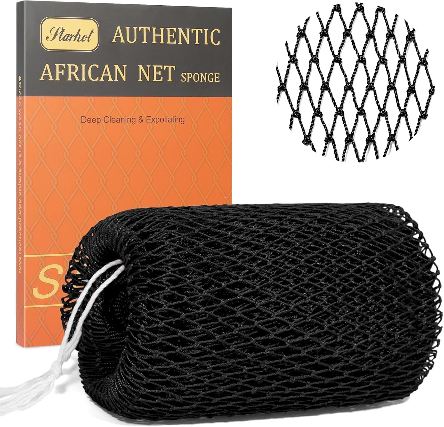 African Net Sponge Authentic with Knots - Exfoliating Body & Back Scrubber, Lon