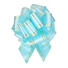 5pcs 4" Large Pull Bow Metallic Light Blue Gift Wrapping Bows with Gold Edge
