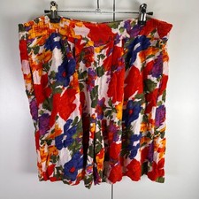 VTG Pinky 80s Floral Womens Med Print Colorful Culottes Shorts Retro Pockets