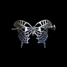 Butterfly Shaped Stick Barrette with Coordinated Hair Slide - Antique Silver