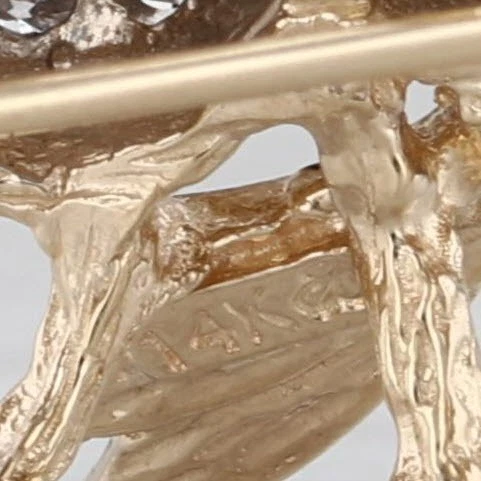 Prendedor de abeja con racimo de diamantes de 0,70 quilates ojos esmeralda de oro amarillo de 14 k firmado artesanalmente Foto 4 de 4