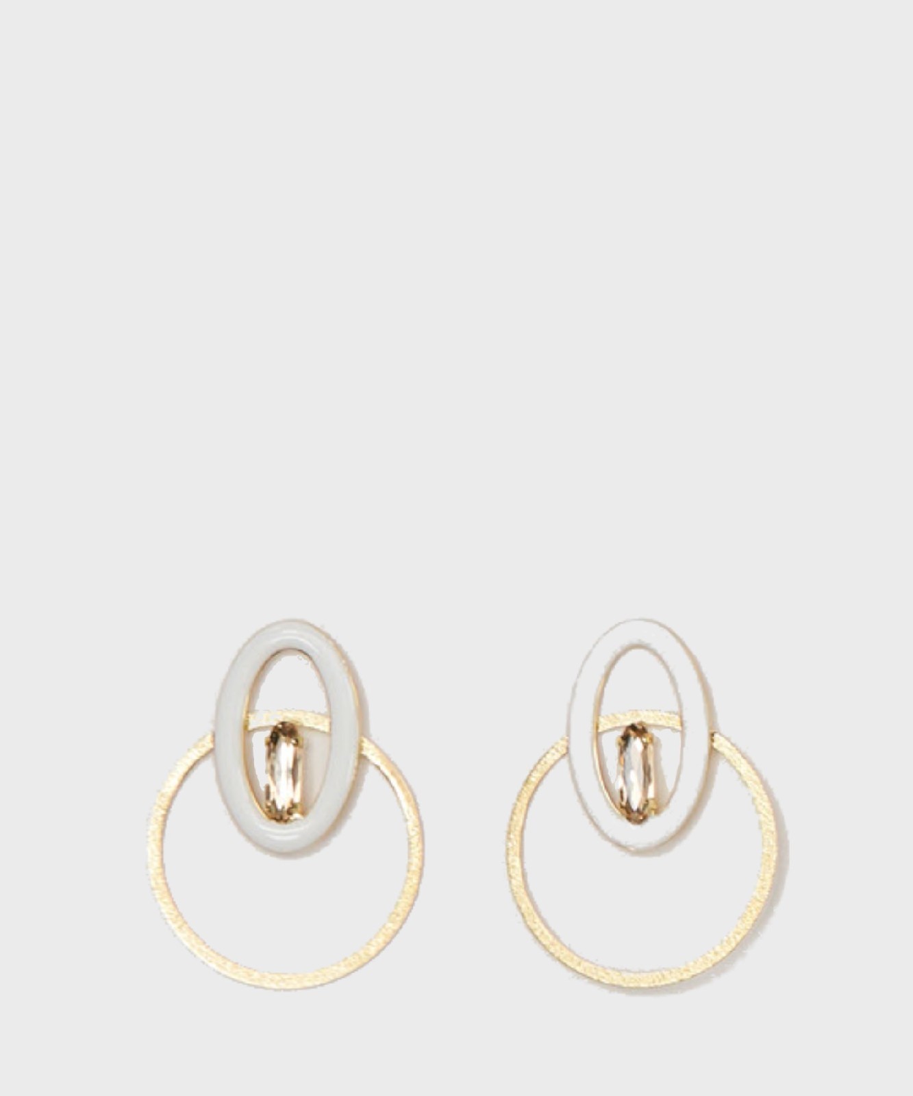 Pavie Ohrringe Kreis Gold satiniert und oval weiße Emaille OR2403A.W