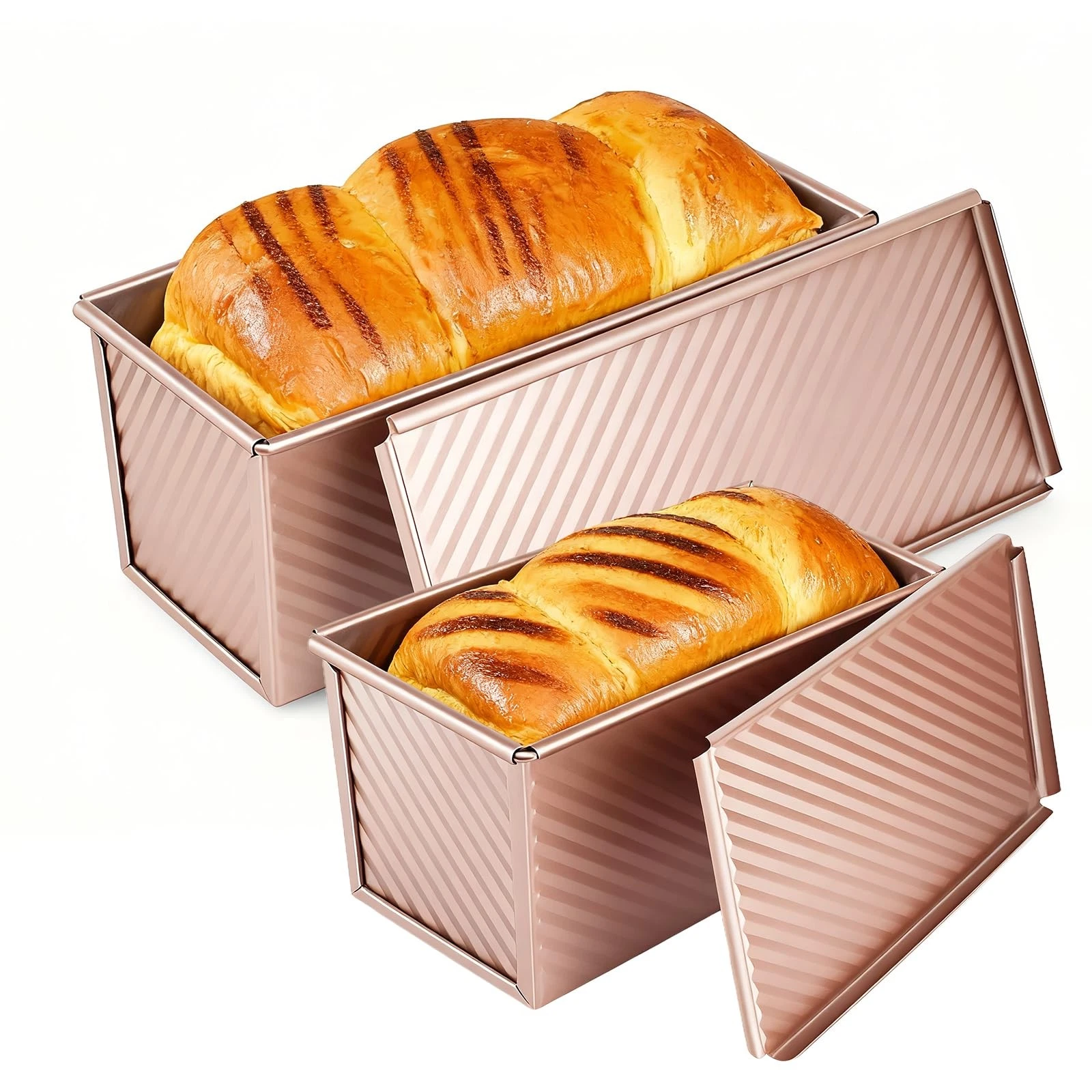 2 PCS Pullman Loaf Pan With Lid, 2.2 LB/1 LB Sandwich Bread Loaf Pan, Non-Sti...