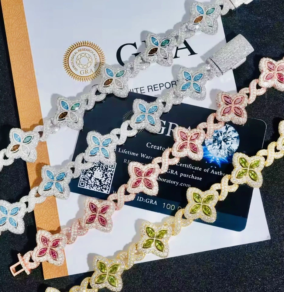 Luxury Blue Butterfly Moissanite Bracelet 18k gold Iced Out Silver Jewelry Gift - Image 2 of 4